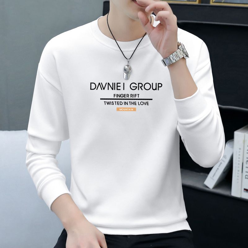 High-end sweatshirt men's hooded top trendy  autumn and winter new casual round neck bottoming shirt printed pullover T-shirt