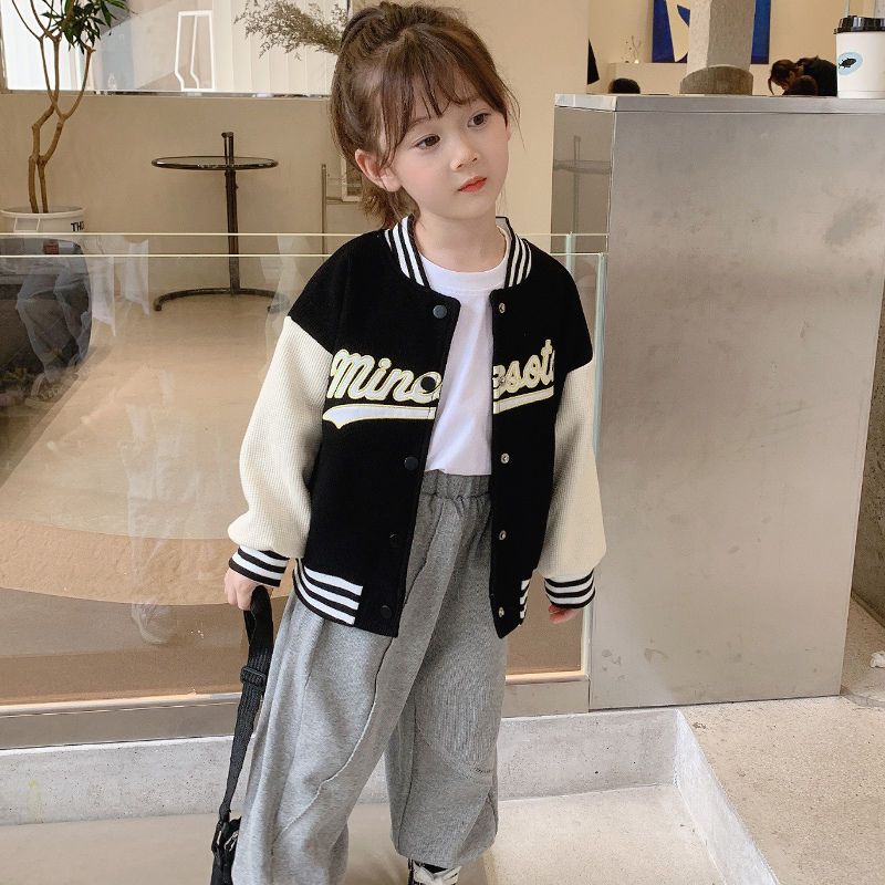 女童棒球服刺繡加厚外套秋冬裝洋氣春秋款中小童時髦寶寶炸街上衣