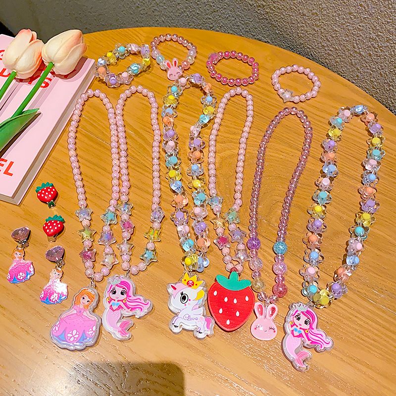 Girls Necklaces Kids Glow Pearl Jewelry Toy Accessories Aisha Jewelry Frozen Decorative Jewelry Set