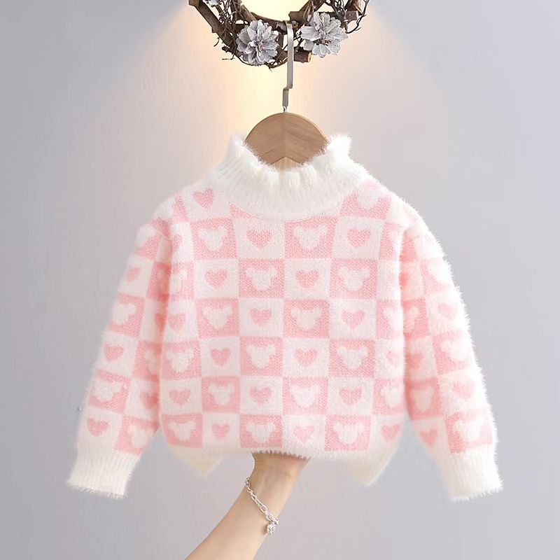 Off-season girls' mink velvet sweater  winter children's pullover sweater children's knitted sweater girl baby sweater