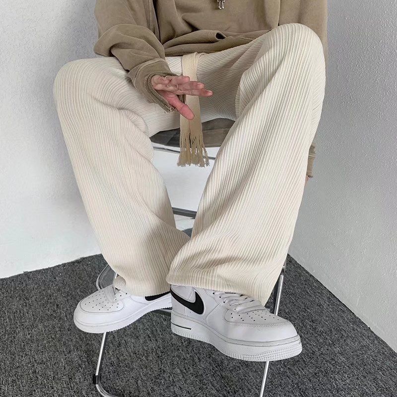 Corduroy pants men's ins trendy all-match loose straight chenille wide-leg pants high street braided rope casual pants