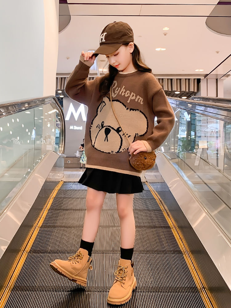 女童毛衣秋冬2023新款洋氣童裝時髦女大童兒童打底衫加絨加厚衣服