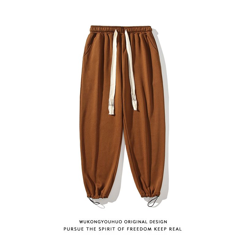 American coffee-colored pants Japanese style loose large size fat men's pants summer straight tube legged casual pants long pants men