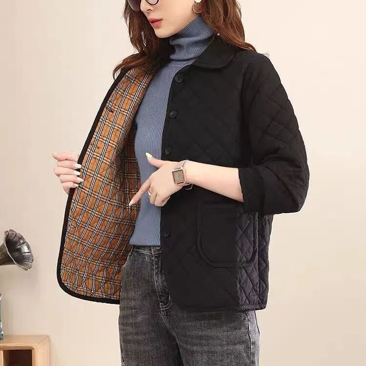 Picking up foreign trade brand women's autumn and winter light down cotton jacket rhombus quilted warm cotton jacket short coat