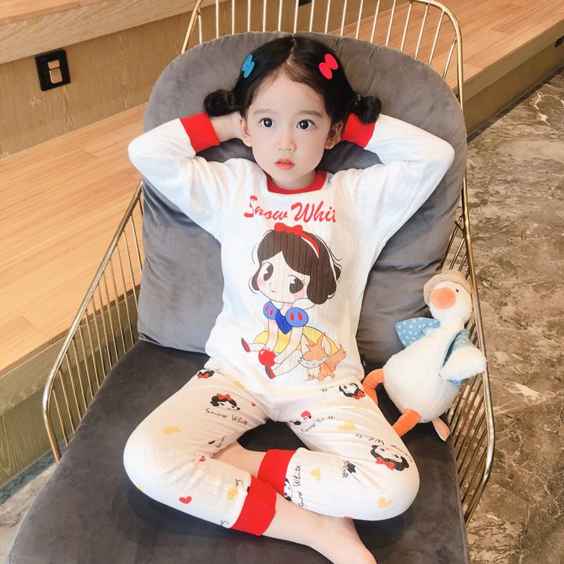 Boys and girls  spring and autumn new foreign style cartoon pure cotton breathable pajamas home service long-sleeved trousers suit