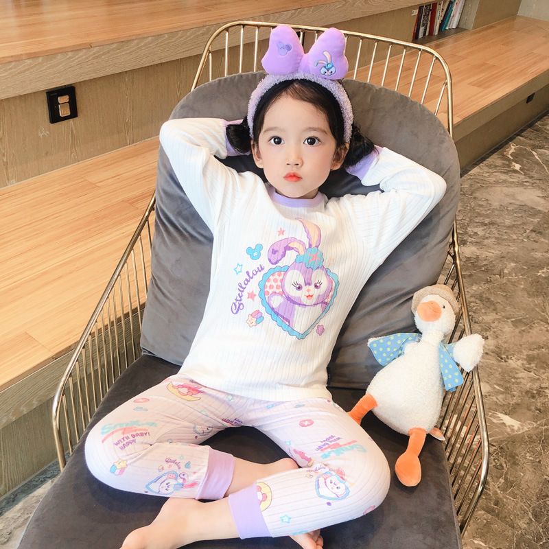 Boys and girls  spring and autumn new foreign style cartoon pure cotton breathable pajamas home service long-sleeved trousers suit