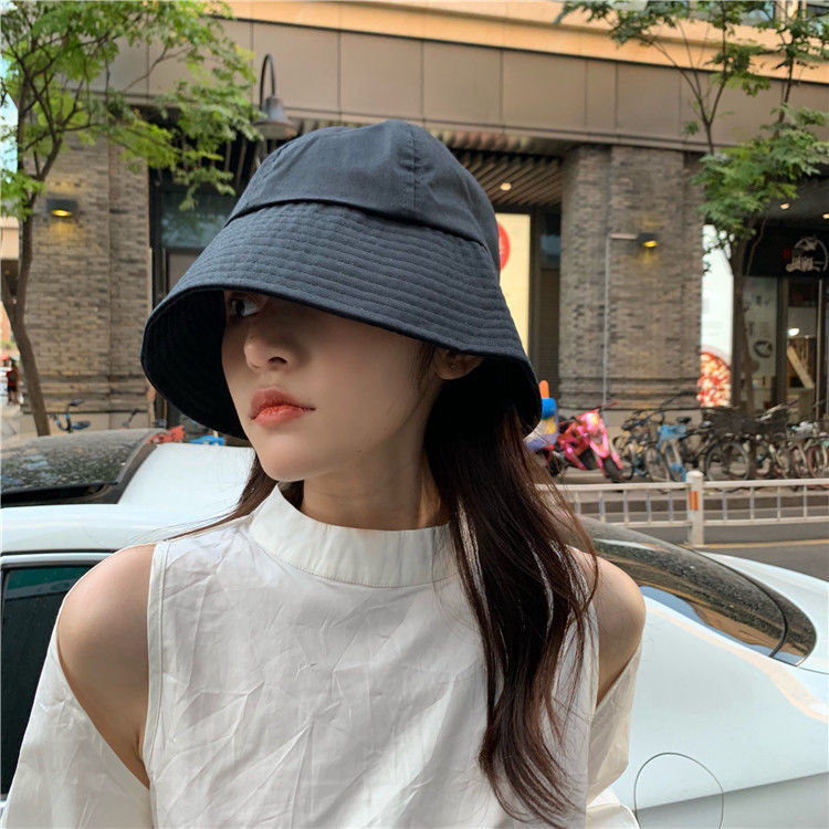 Fisherman hat women's Korean version of the Japanese bucket hat net red round face sunscreen sunshade minority personality basin hat pure black hat