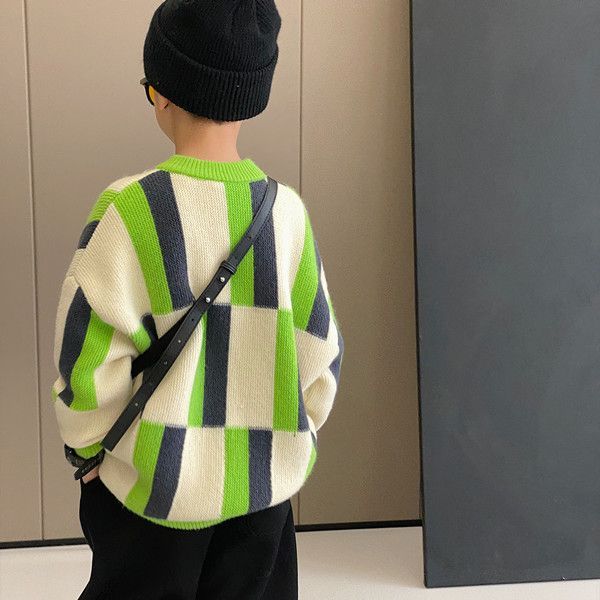 2022冬装毛衣男童加厚保暖新款洋气中大童线衣韩版绿色男孩针织衫