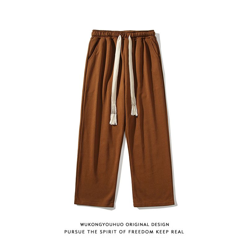 Trousers men's sweatpants summer Japanese style loose large size fat man solid color straight-leg pants men's casual pants coffee color trousers men