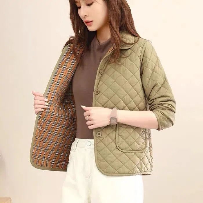 Picking up foreign trade brand women's autumn and winter light down cotton jacket rhombus quilted warm cotton jacket short coat