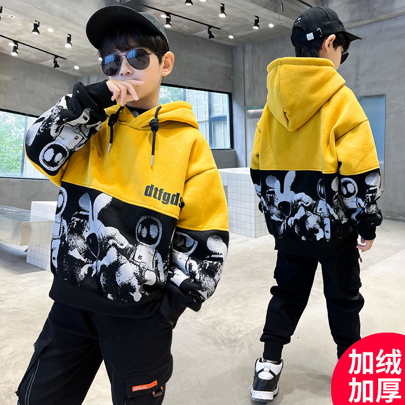 Diss Rabbit boys thickened sweater 2022 autumn and winter new middle and big boys Korean version casual hooded sweater fashion foreign style