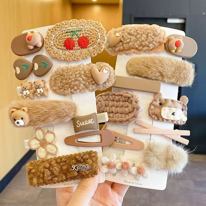 Autumn and winter versatile plush hair clips student braided hair clips children's clip headwear side bangs clip internet celebrity ins style