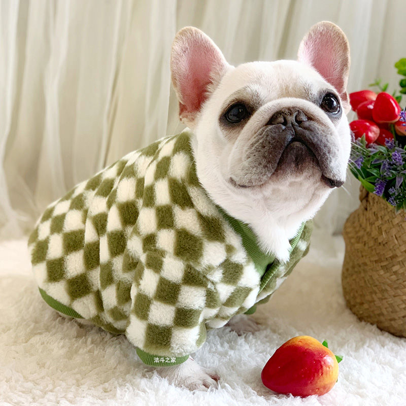 Fadou winter dog clothes autumn and winter models warm thick plus velvet cardigan antifreeze bulldog hair checkerboard tide