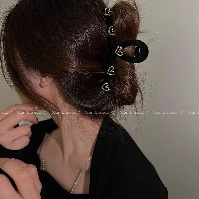 Love rhinestones, high-end flocking clip headwear, large hairpin, high ponytail hair clip for women on the back of the head, hair accessories