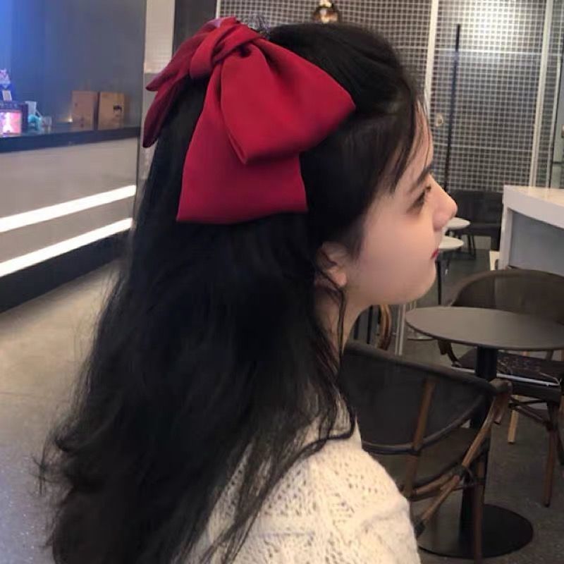 Korean style red big bow hairpin for women on the back of the head, simple French retro Internet celebrity children's hair accessory