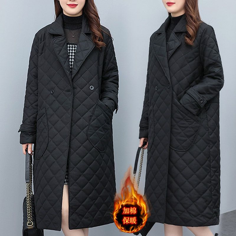 秋冬新品潮流時髦棉衣中長款氣質純色棉服顯瘦遮肚大碼減齡女裝潮