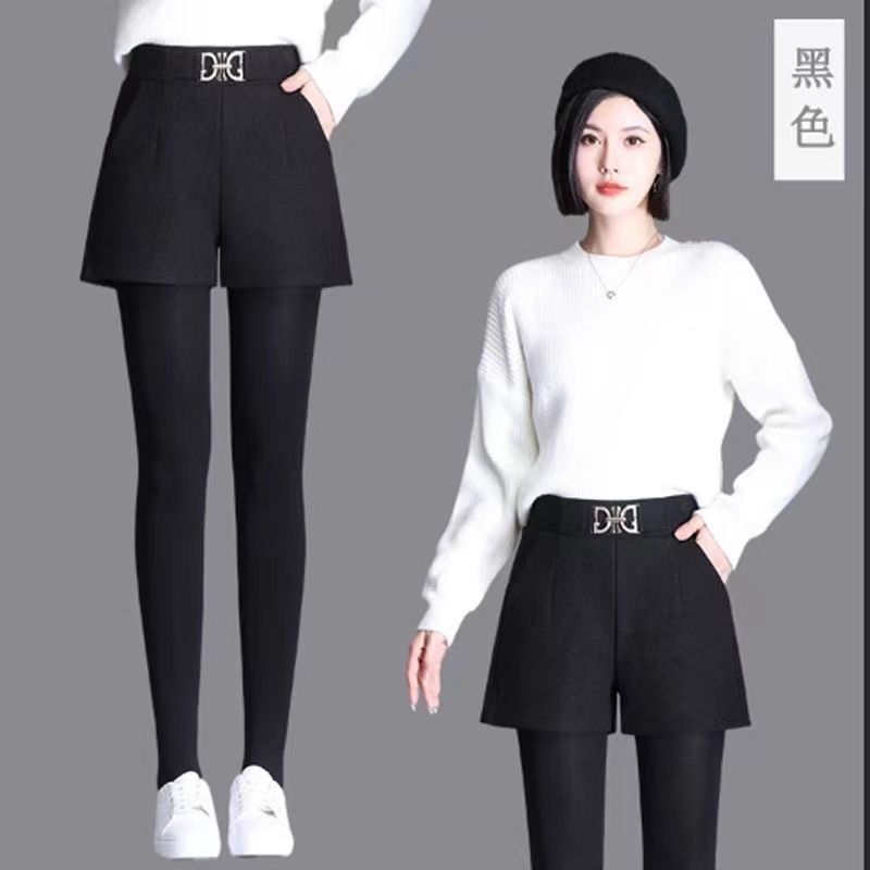 Fashion temperament woolen shorts women's autumn and winter wide-legged all-match pants 2022 new high waist casual boot pants