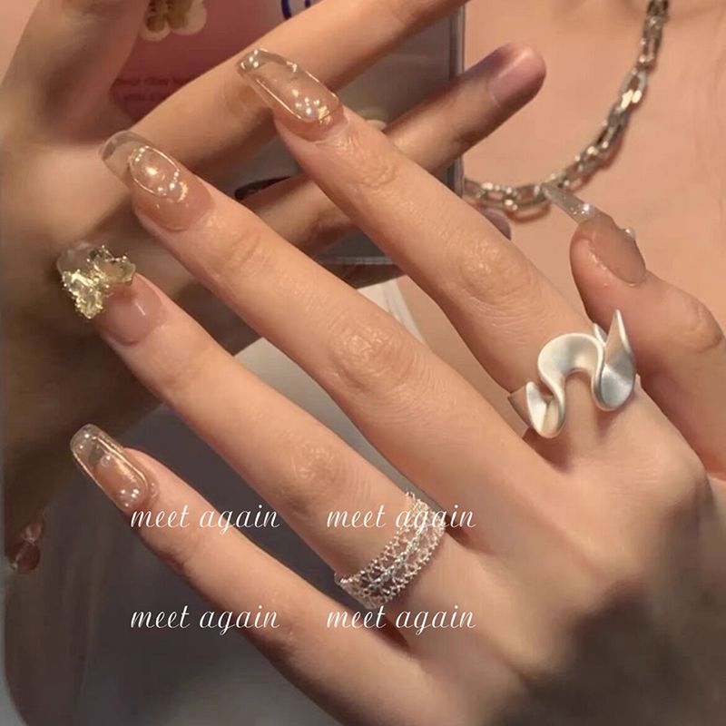 Meet again Waves and skirt Zircon lace silver-white open ring ins niche design