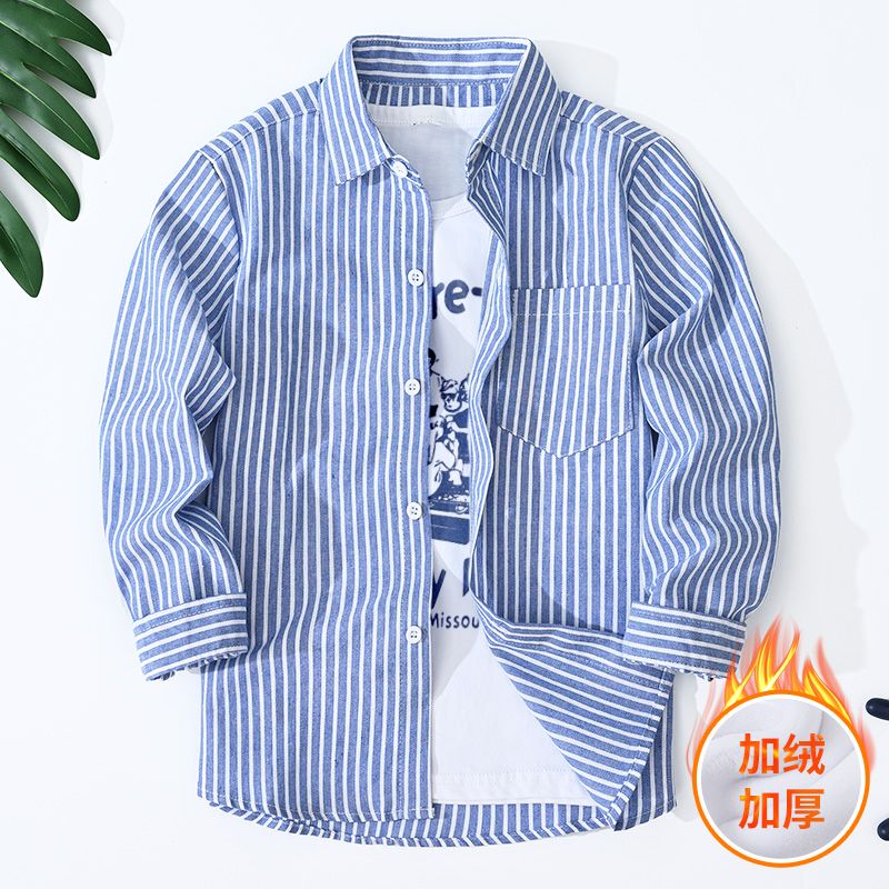 Children's clothing casual cotton long-sleeved shirt boys striped shirt girls casual tops spring and autumn new big children