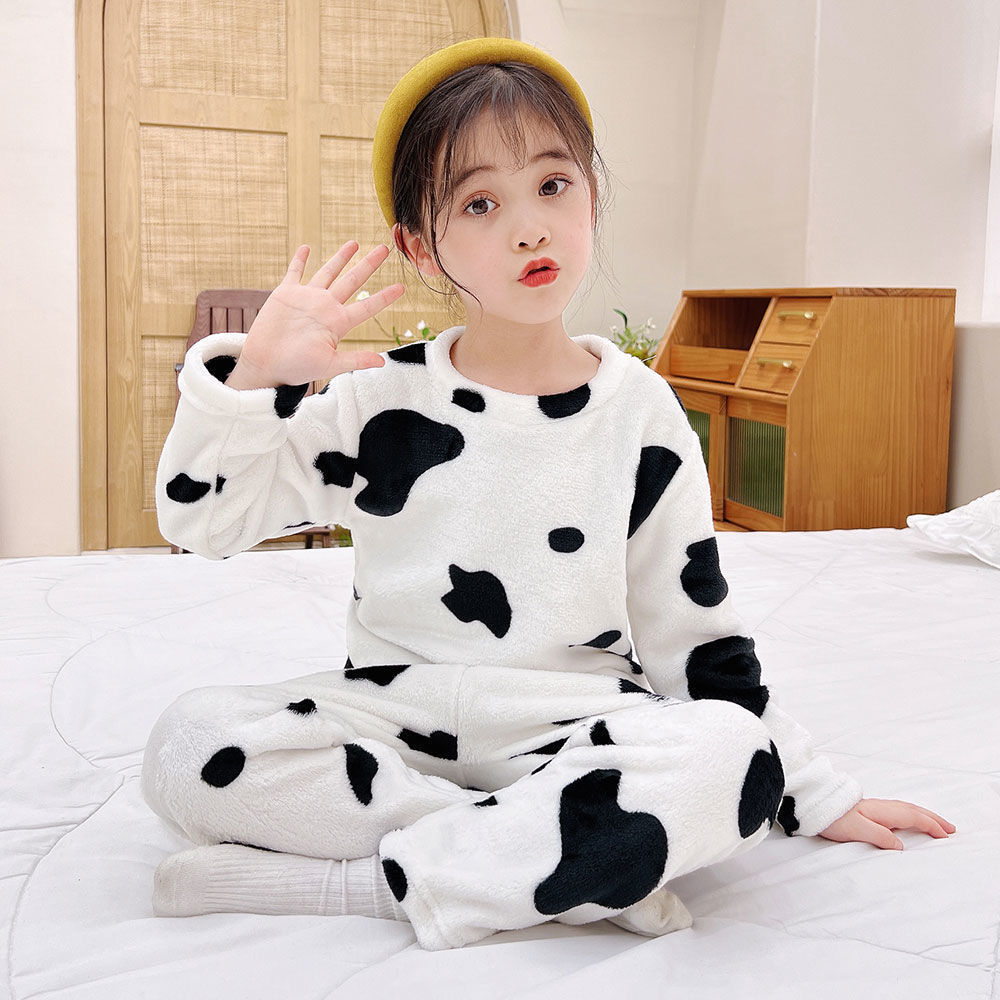 女童法蘭絨睡衣家居服套裝女孩秋冬珊瑚絨家居服男童女童卡通絨