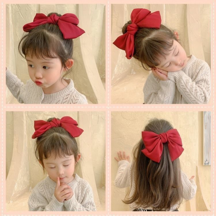 Korean style red big bow hairpin for women on the back of the head, simple French retro Internet celebrity children's hair accessory