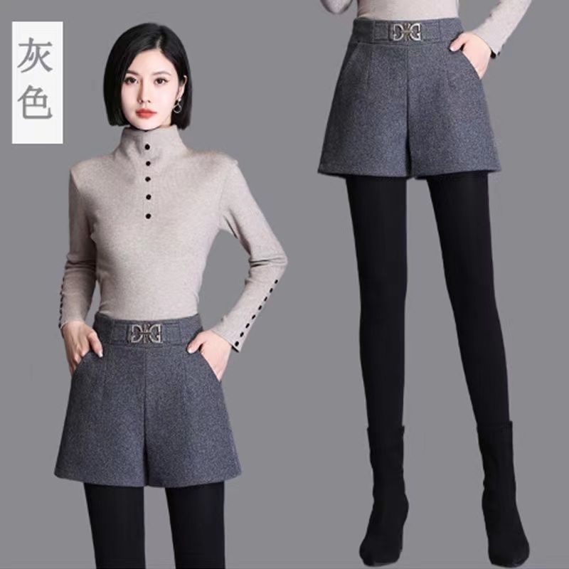 Fashion temperament woolen shorts women's autumn and winter wide-legged all-match pants 2022 new high waist casual boot pants