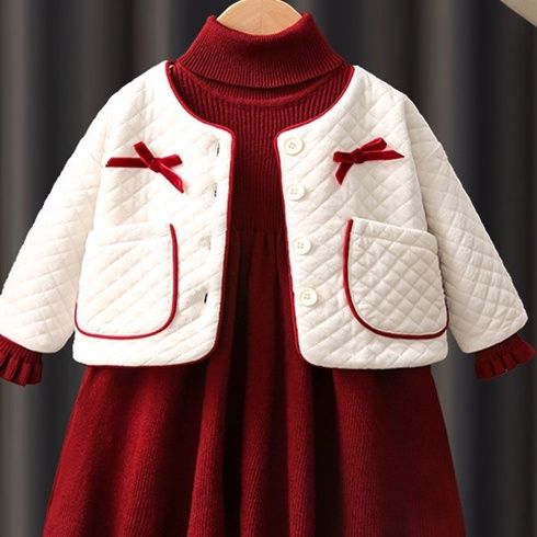 Girls jacket winter quilted  winter new children's winter dress girl baby cotton coat two-piece suit