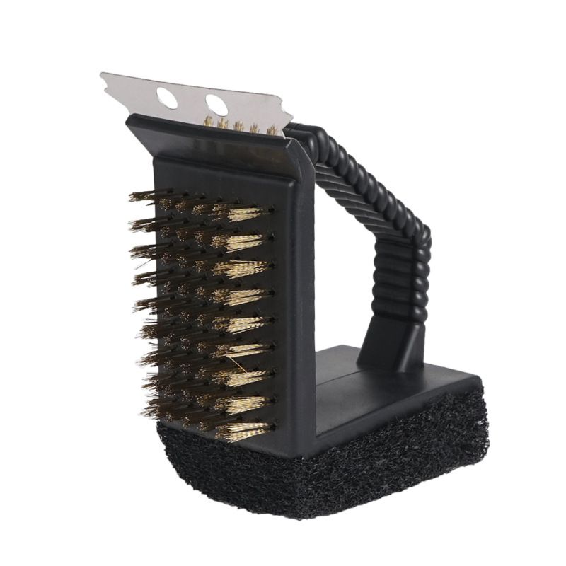 Outdoor Camping Tool Cleaning Picnic Cooking BBQ Grill 3-in-1 Right Angle Copper Wire Triangle Brush_voghion.com