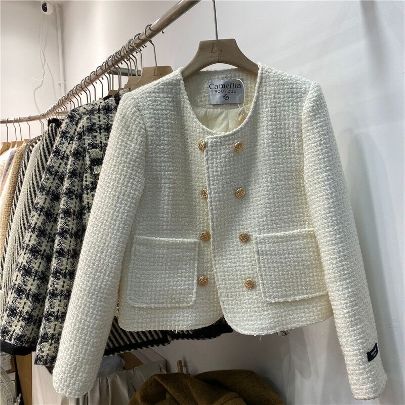 French retro double-breasted temperament jacket women's  winter new quilted thickened woolen small fragrant wind jacket