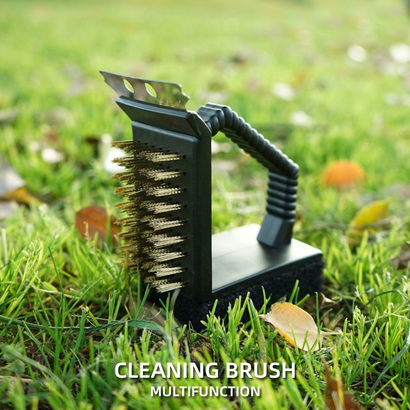 Outdoor Camping Tool Cleaning Picnic Cooking BBQ Grill 3-in-1 Right Angle Copper Wire Triangle Brush_voghion.com