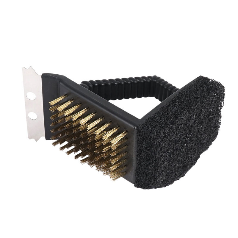 Outdoor Camping Tool Cleaning Picnic Cooking BBQ Grill 3-in-1 Right Angle Copper Wire Triangle Brush_voghion.com