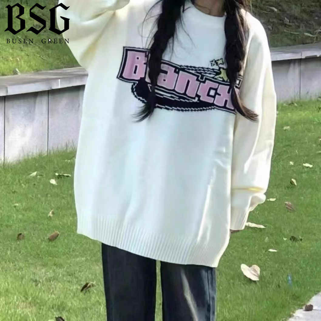 BSG美式潮牌字母毛衣男女秋冬季oversize宽松休闲圆领针织衫外套