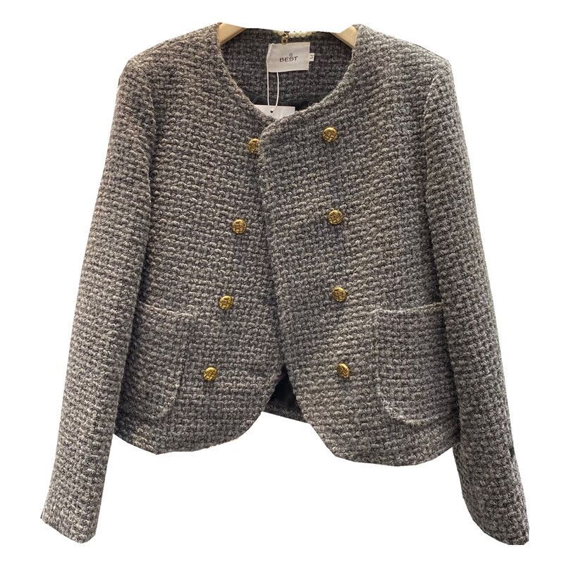 French retro double-breasted temperament jacket women's  winter new quilted thickened woolen small fragrant wind jacket