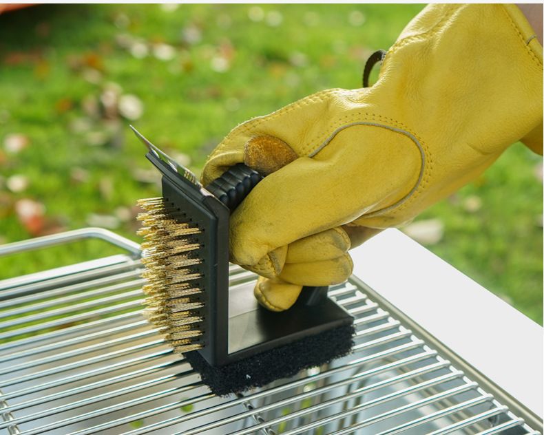 Outdoor Camping Tool Cleaning Picnic Cooking BBQ Grill 3-in-1 Right Angle Copper Wire Triangle Brush_voghion.com