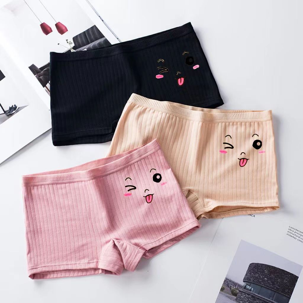 4 pairs of girls' underwear, female students, Korean version, cotton, antibacterial, mid-waist, cute cartoon female boxer pants, big boy