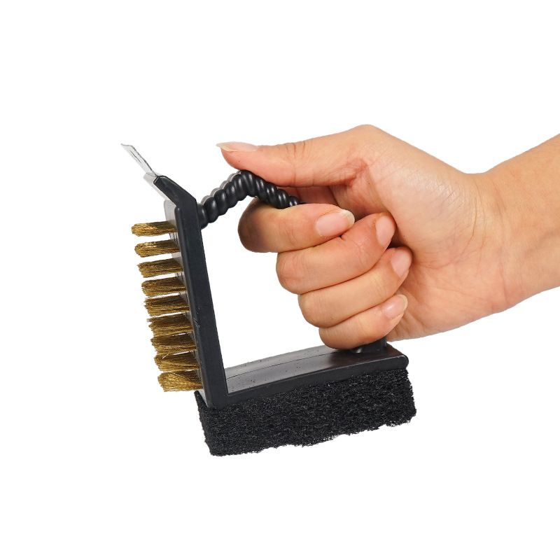 Outdoor Camping Tool Cleaning Picnic Cooking BBQ Grill 3-in-1 Right Angle Copper Wire Triangle Brush_voghion.com