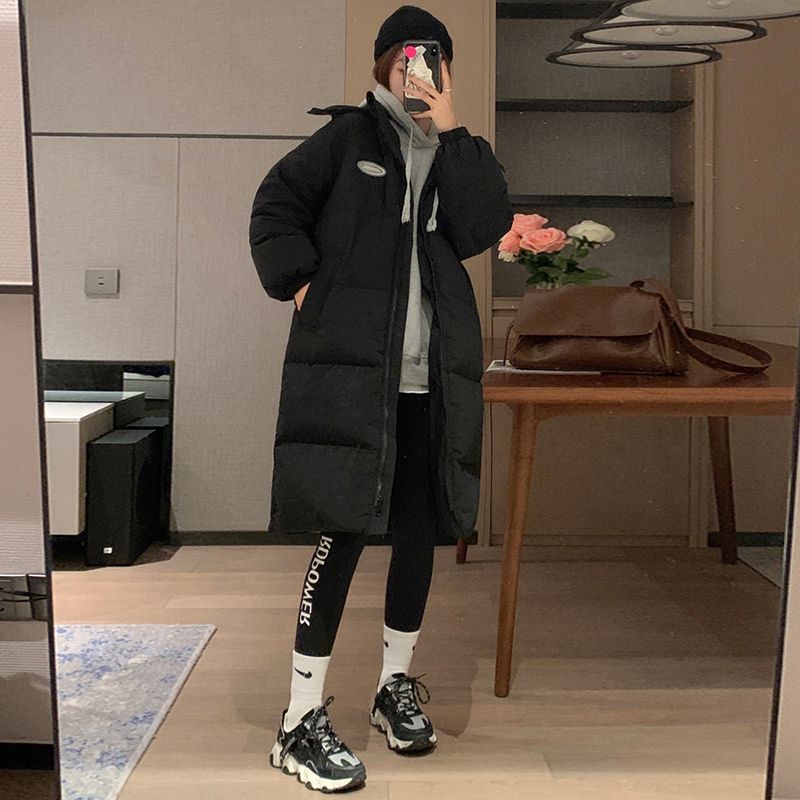 Black down cotton-padded jacket women's mid-length over-the-knee winter new large-size Korean version of the cotton-padded jacket loose hooded padded padded jacket