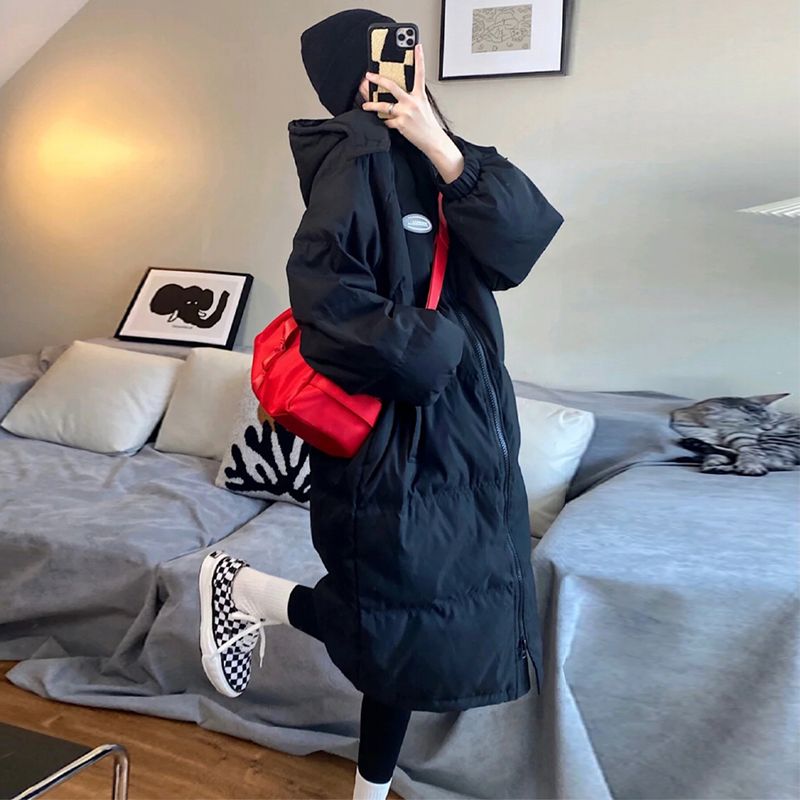Mid-length hooded cotton-padded jacket women's winter 2022 new Korean version of loose cotton-padded jacket thickened over-the-knee jacket cotton-padded jacket ins