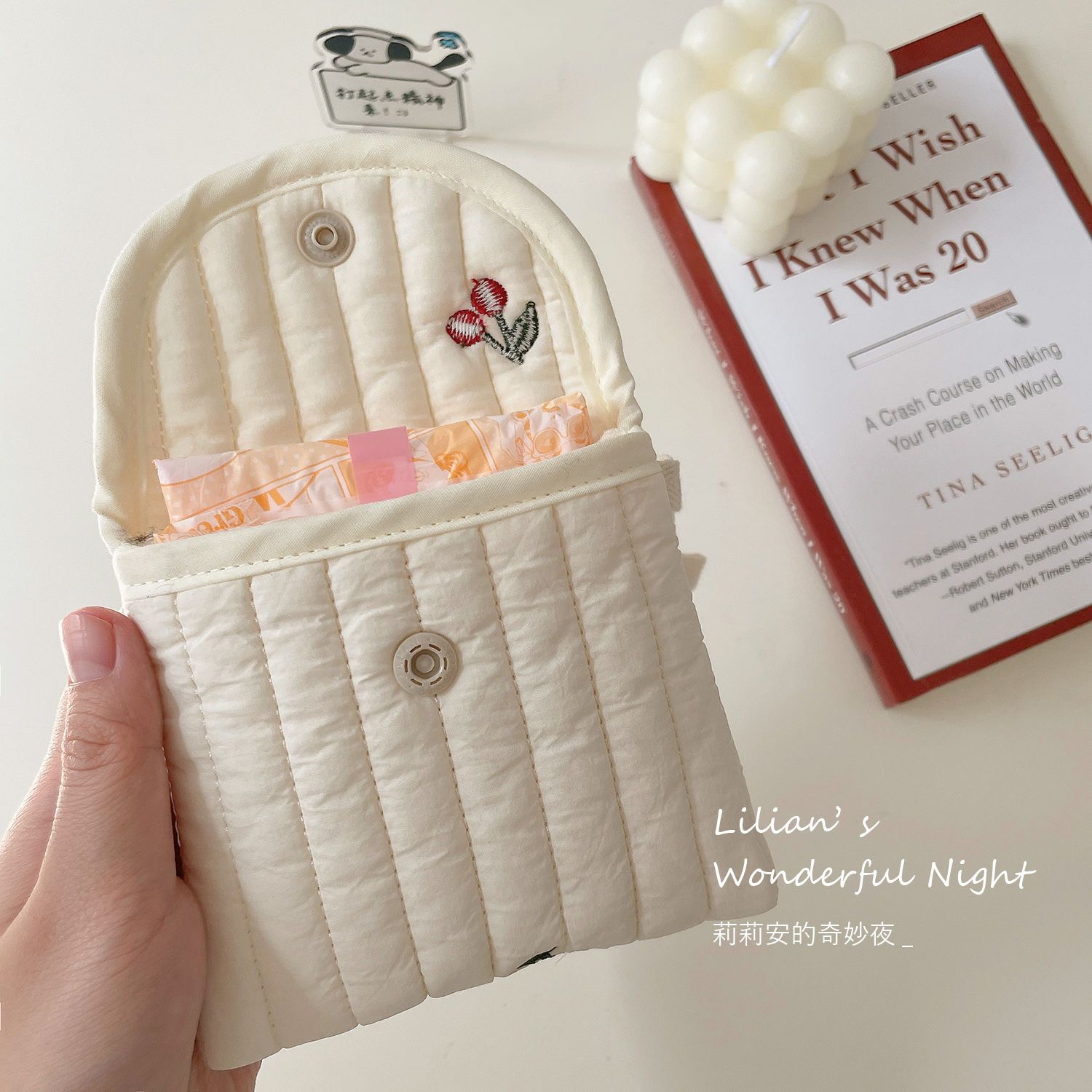 Lilian Quilted Cotton Cherry Storage Bag Korean Style High-Looking Embroidered Coin Purse Female Student Niche Aunt Towel Bag