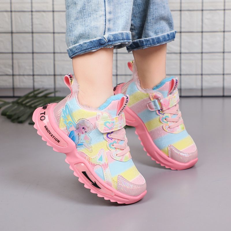 Girls' shoes 2022 autumn and winter new velvet warm leather soft bottom children's sports shoes girls student running shoes