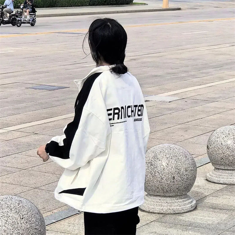 美式國潮高街字母印花立領外套女潮牌百搭寬鬆oversize飛行夾克
