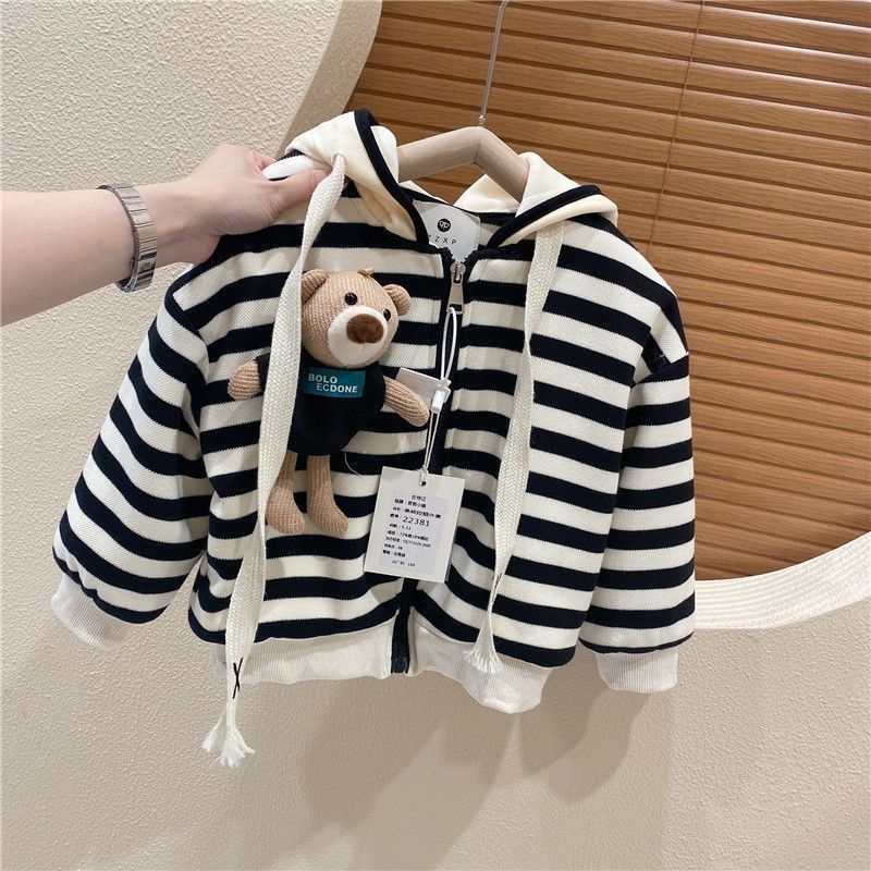 Brand discount tail stock clearance [with bear] children's clothing autumn and winter style plus velvet thick casual cardigan sweater