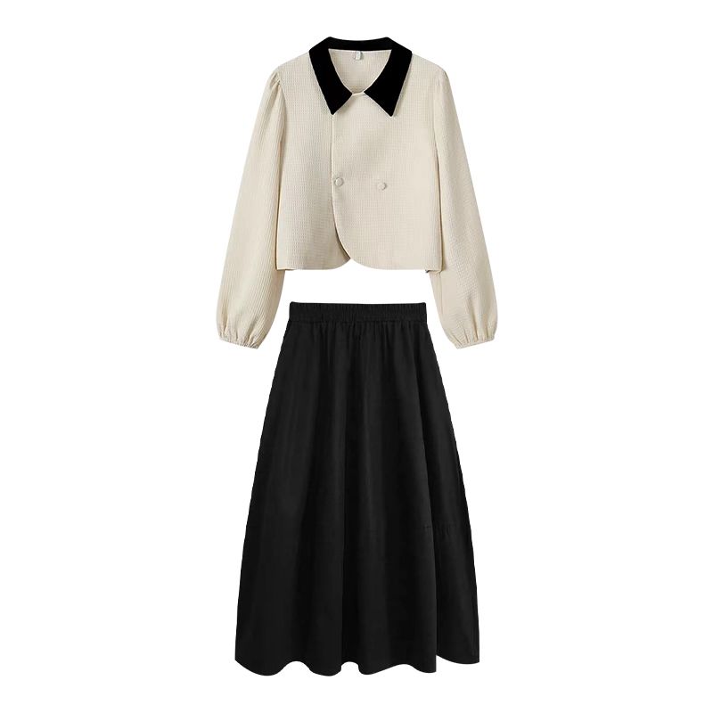 Two-piece dress autumn and winter 2022 new high-end sense French large size thin and fragrant top suit long skirt