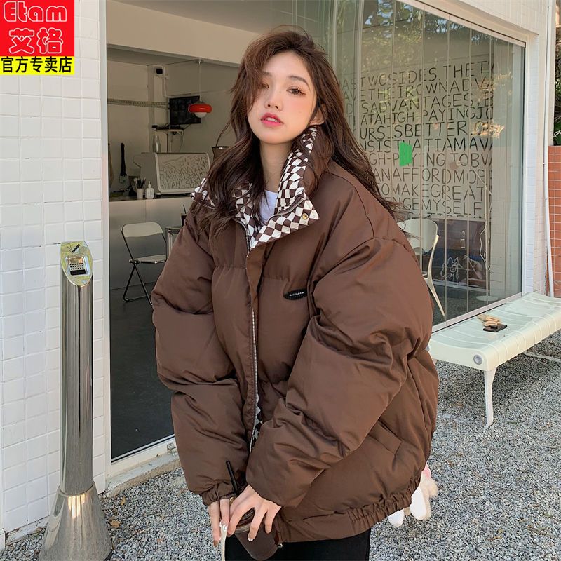 Iger design sense checkerboard thickened bread coat women's winter new large size cotton coat ins tide brand
