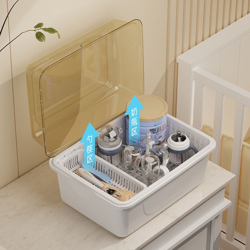 Baby bottle storage box dustproof with lid baby products drain rack baby tableware toy newborn food storage box