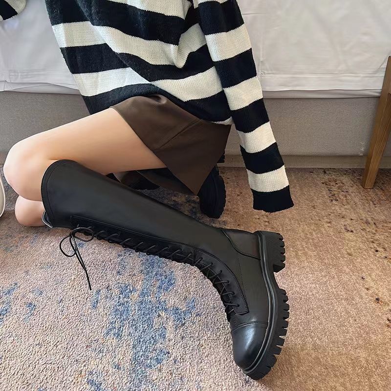 Long boots, thick legs, fat mm, widened, thick bottom, increased height, small boots, back zipper, soft bottom knight boots, student leather boots
