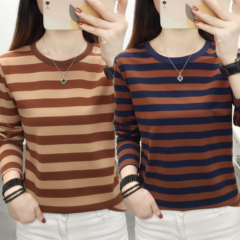 Pure cotton long-sleeved T-shirt female middle-aged mother spring and autumn new loose and thin plus size women's all-match tops bottoming shirt