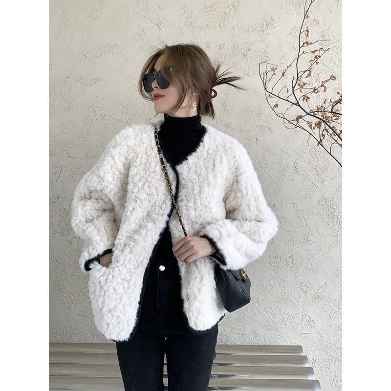 2022 winter new fur coat female thin loose Korean version small thickened warm small fragrant wind long-sleeved top