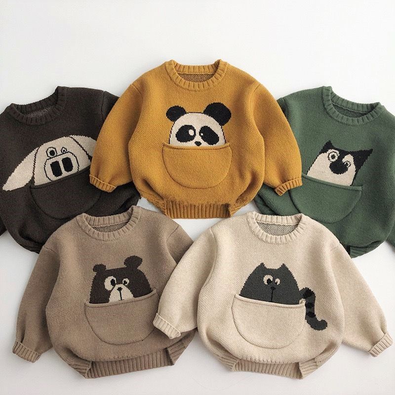 Brand ~ children's sweater 2022 autumn and winter new boys and girls cartoon baby soft waxy sweater cute big pocket