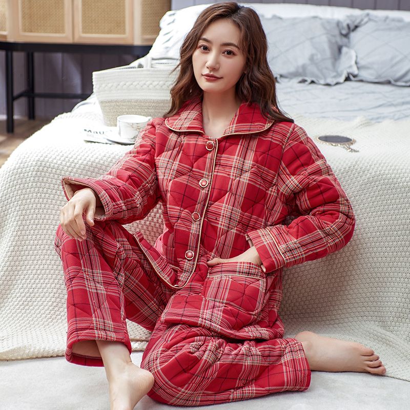 Nanjiren winter three-layer thick quilted pajamas women's autumn and winter warm suit ladies can wear home clothes
